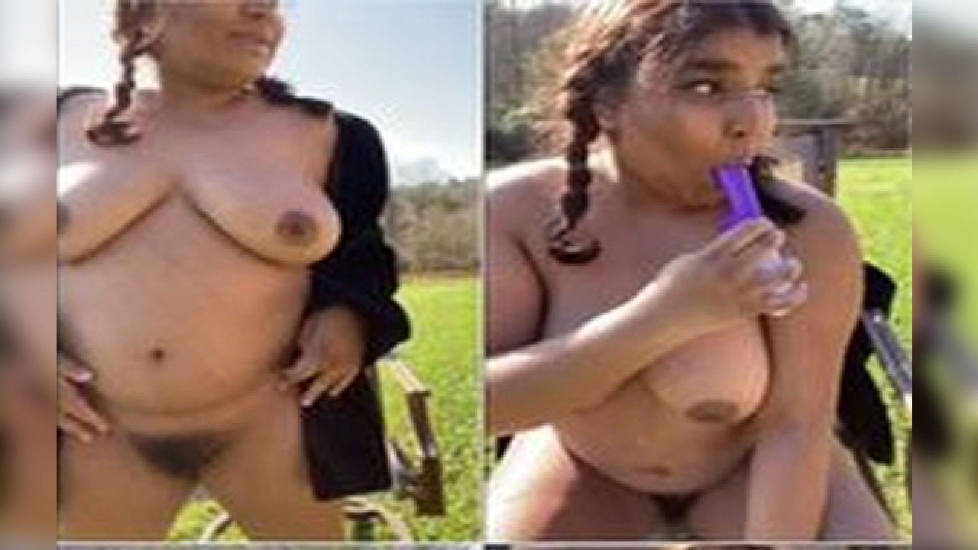 BBW HAIRY BABE OUTDOOR FUCKING HER WITH A DILDO