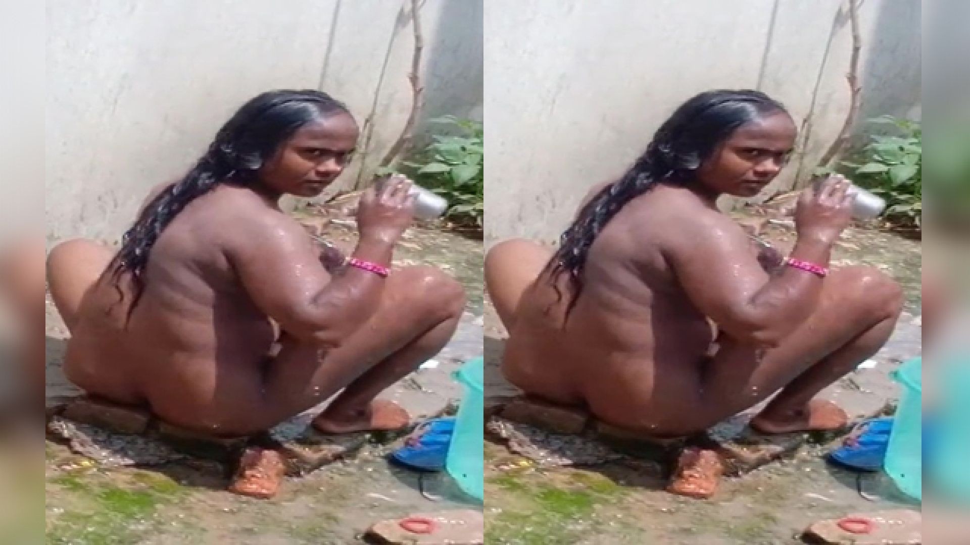⁣Bihari bhabhi outdoor bath