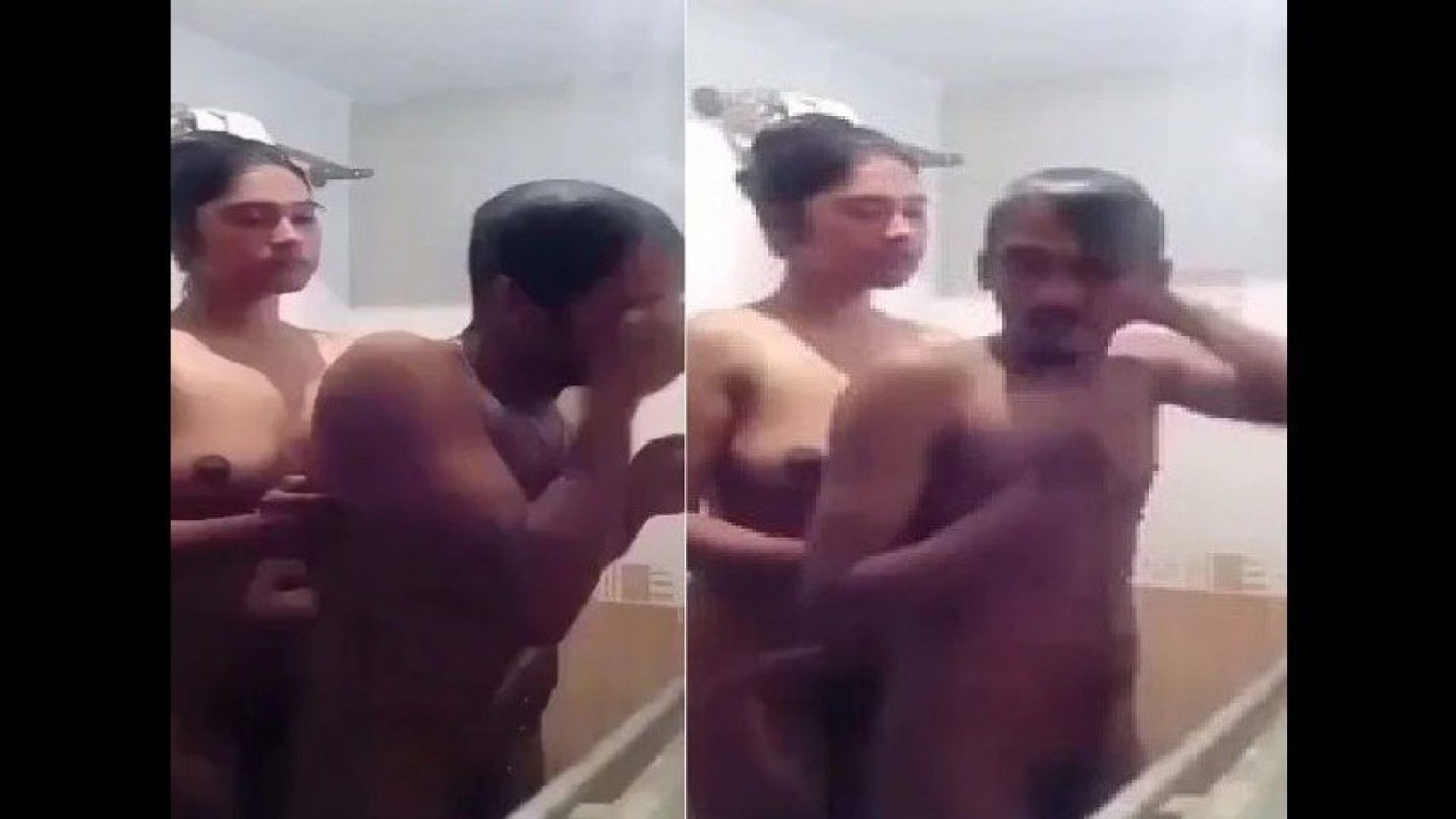 ⁣Desi married couple bathing naked under shower